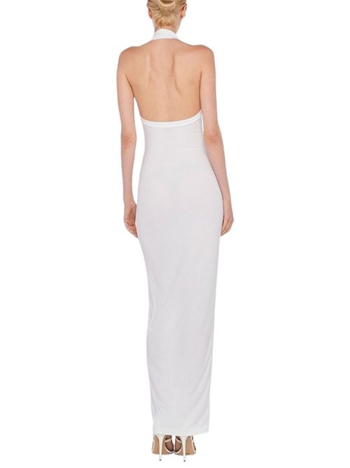 Long sleeveless white jersey women's dress with sash Norma Kamali | ST1243HPD51944SNOW WHITE